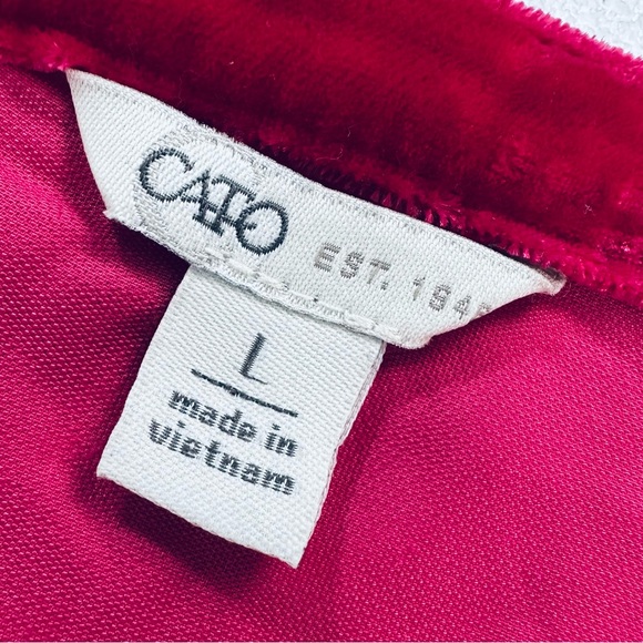 Cato Velvet Peasant Top Pink Ruffle Trim Smocked Neckline Black Tie Closure L - Picture 4 of 10